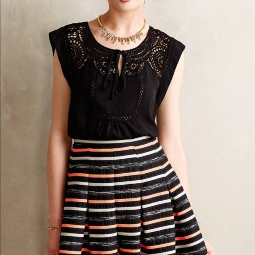 Anthropologie Black Lace Front Tie Sleeveless Top